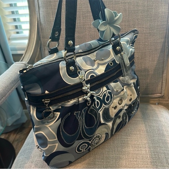 Coach Handbags - Coach Poppy Signature Graphic Tote in Denim and Cream